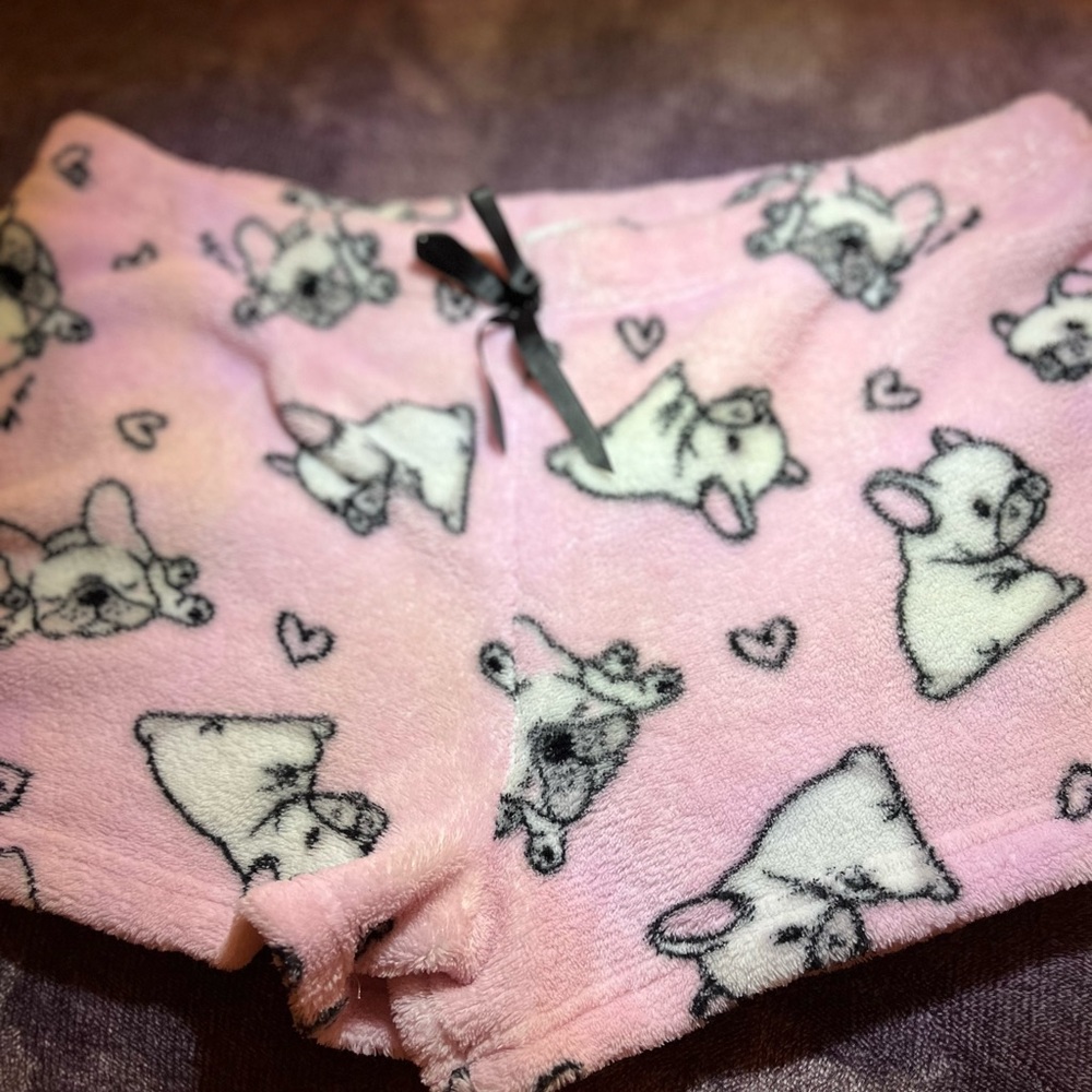 Pink Fleece Frenchie Pajama Shorts